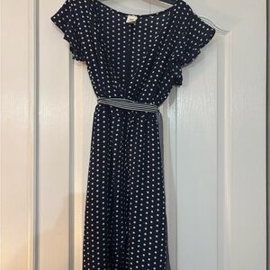 Stylish Navy Polka Dot Midi Dress